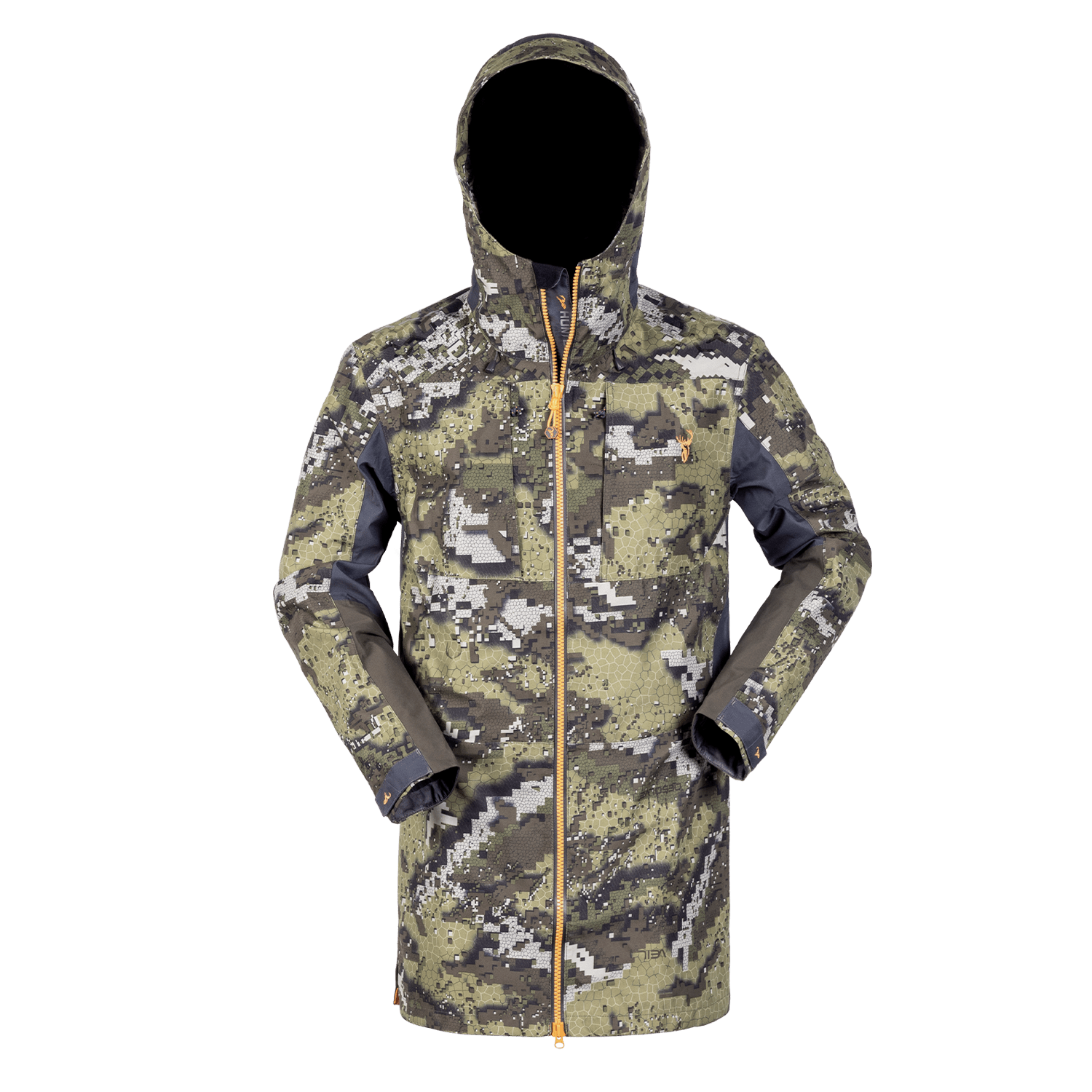 Camouflage jacket with a hood on a transparent background