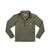 A child's camouflage hunting shirt with a high collar, half zipper, and branding on the chest.